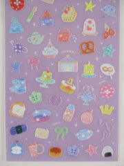 Cute Kawaii BGM Texture Sticker Sheet Purple - Cozy Items Tea Milk Yarn Cake Tea Time Toast Boot Mug Camera Button Bakery Weekend Activity - for Journal Planner Craft Agenda Organizer Diary Scrapbook Stationery Gift