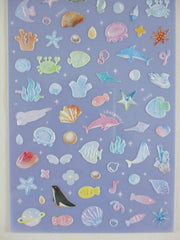 Cute Kawaii BGM Texture Sticker Sheet Blue - Ocean Sea Fish Whale Penguin Dolphin Coral Universe Beach Vacation Cruise - for Journal Planner Craft Agenda Organizer Diary Scrapbook Stationery Gift