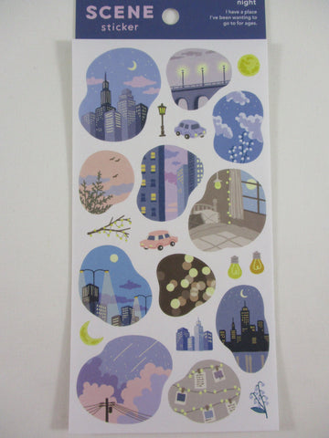 Cute Kawaii MW Scenic Scene Series Sticker Sheet - Night Blue Light Sky - for Journal Planner Craft Organizer Calendar