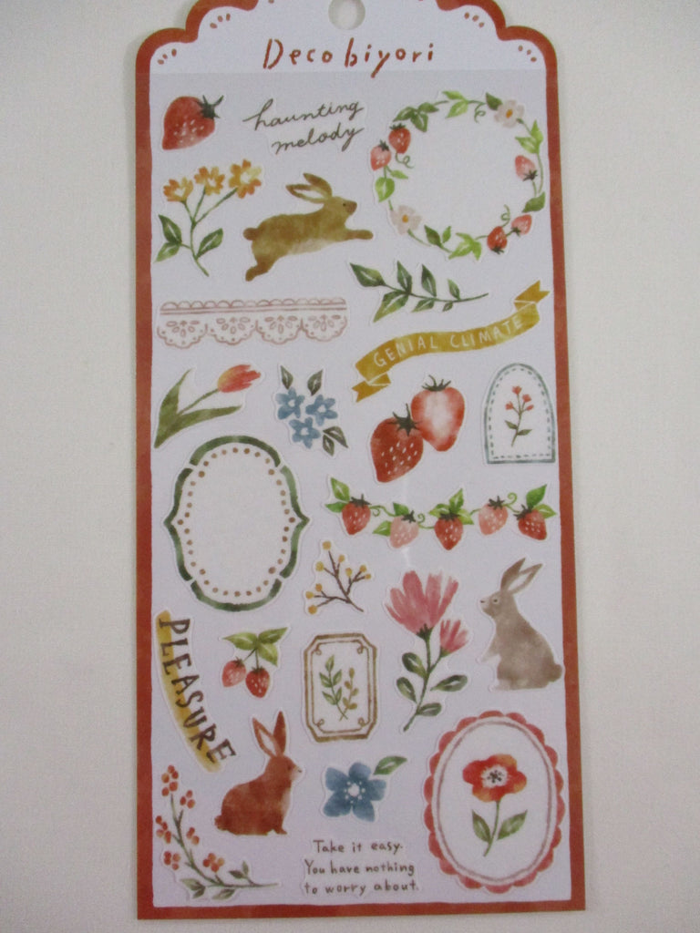 Cute Kawaii MW Decobiyori Series - B -  Rabbit Bunny Strawberry Autumn Fall Foliage Color Red Sticker Sheet - for Journal Planner Schedule Scrapbook Craft
