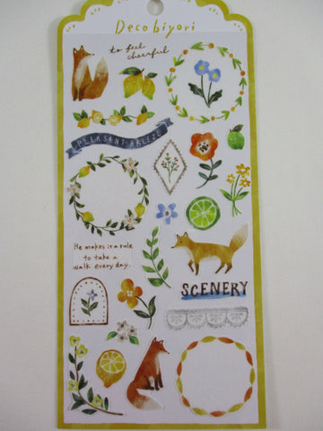 Cute Kawaii MW Decobiyori Series - C -  Fox Lemon Autumn Fall Scenery Foliage Color Yellow Green Sticker Sheet - for Journal Planner Schedule Scrapbook Craft