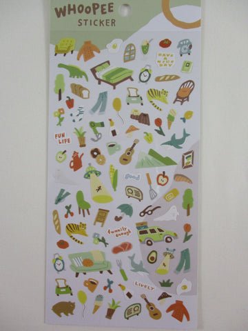 Cute Kawaii MW Whoopee Series - F - Nice Day Fun Sleep Nap Relax Green Nature Travel camping Dino Coffee Food Drink Cherry Rice Ball Bread Toast Green Sticker Sheet - for Journal Planner Schedule Craft
