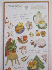 Cute Kawaii MW Snug Cozy Room - C - Cat Tabby Cozy Tea Time Sweet Snack Biscuit Coffee Relax Green Plant Sticker Sheet - for Journal Planner Craft Organizer Schedule Decor