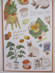 Cute Kawaii MW Snug Cozy Room - C - Cat Tabby Cozy Tea Time Sweet Snack Biscuit Coffee Relax Green Plant Sticker Sheet - for Journal Planner Craft Organizer Schedule Decor