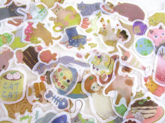 Cute Kawaii BGM 60 pc Cat Cafe Kitty Feline Tabby Food theme Hungry Flake Sack Stickers - 60 pcs