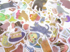 Cute Kawaii BGM 60 pc Cat Cafe Kitty Feline Tabby Food theme Hungry Flake Sack Stickers - 60 pcs