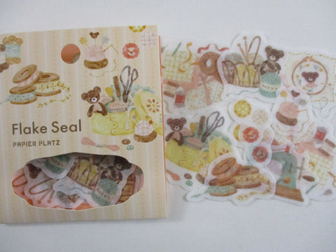 Cute Kawaii Papier Platz Flake Stickers Sack - Sewing Bear - for Journal Agenda Planner Scrapbooking Craft
