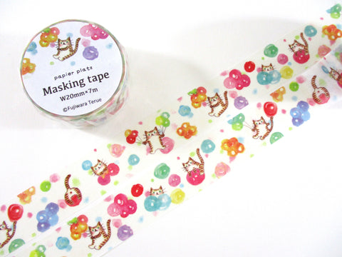 Cute Kawaii Papier Platz Washi / Masking Deco Tape - Cat Balloon Party Feline Pet Kitten - for Scrapbooking Journal Planner Craft