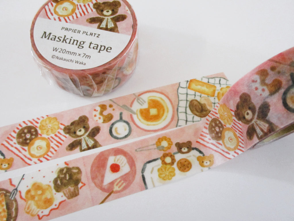 Cute Kawaii Papier Platz Nakauchiwaka Washi / Masking Deco Tape - Cozy Home Series - Bear Biscuit Cookies Pie Cupcake Warm Autumn Bakery - for Journal Planner Diary Scrapbook Craft Gift