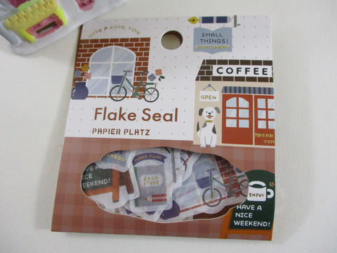 Cute Kawaii Papier Platz Flake Stickers Sack - Town Home Shops Coffee Book - for Journal Agenda Planner Scrapbooking Craft