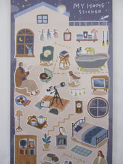 Cute Kawaii Mind Wave My Room series - Cozy Night Star Gazing Reading Books Dog Pet Home Apartment Studio Sticker Sheet - for Journal Planner Craft Diary Gift Schedule Scrapbook Agenda Notebook