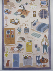 Cute Kawaii Mind Wave My Room series - Cozy Night Star Gazing Reading Books Dog Pet Home Apartment Studio Sticker Sheet - for Journal Planner Craft Diary Gift Schedule Scrapbook Agenda Notebook