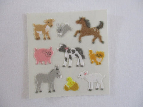 Sandylion Farm Animal Rabbit Goat Horse Cow Donkey Pig Sheep Fuzzy Sticker Sheet / Module - Vintage & Collectible