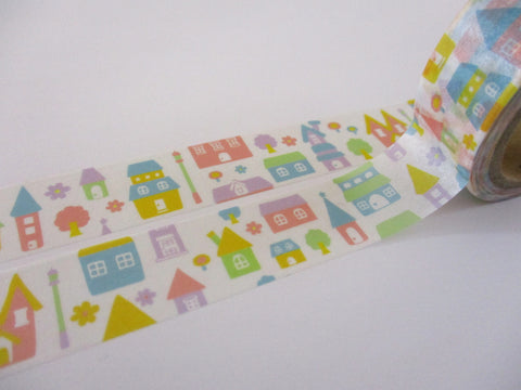 Cute Kawaii World Craft Washi / Masking Deco Tape - Town Row of Houses Home Village Neighborhood City - for Diary Journal Notebook Penpal Planner Schedule Scrapbook