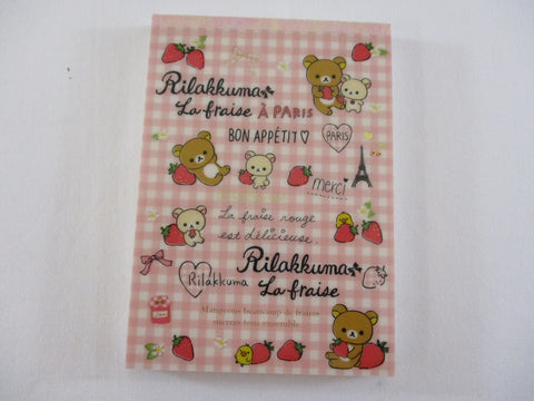 Rare ❤︎ Vintage *ੈ✩‧₊˚ Collectible ✿ Gift - Cute Kawaii San-X Rilakkuma Bear La Fraise Strawberry A 4 x 6 Inch Notepad / Memo Pad - Stationery Designer Paper Collection 2014