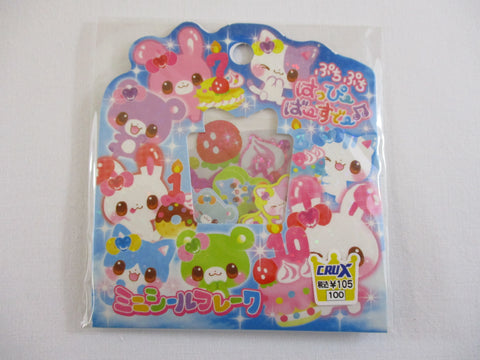 Cute Kawaii ⋆ ˚｡⋆୨୧˚ 🎈 (´｡• ◡ •｡`) ♡ VHTF Crux Animal Friends Bear Cat Rabbit Stickers Flake Sack - Rare Vintage
