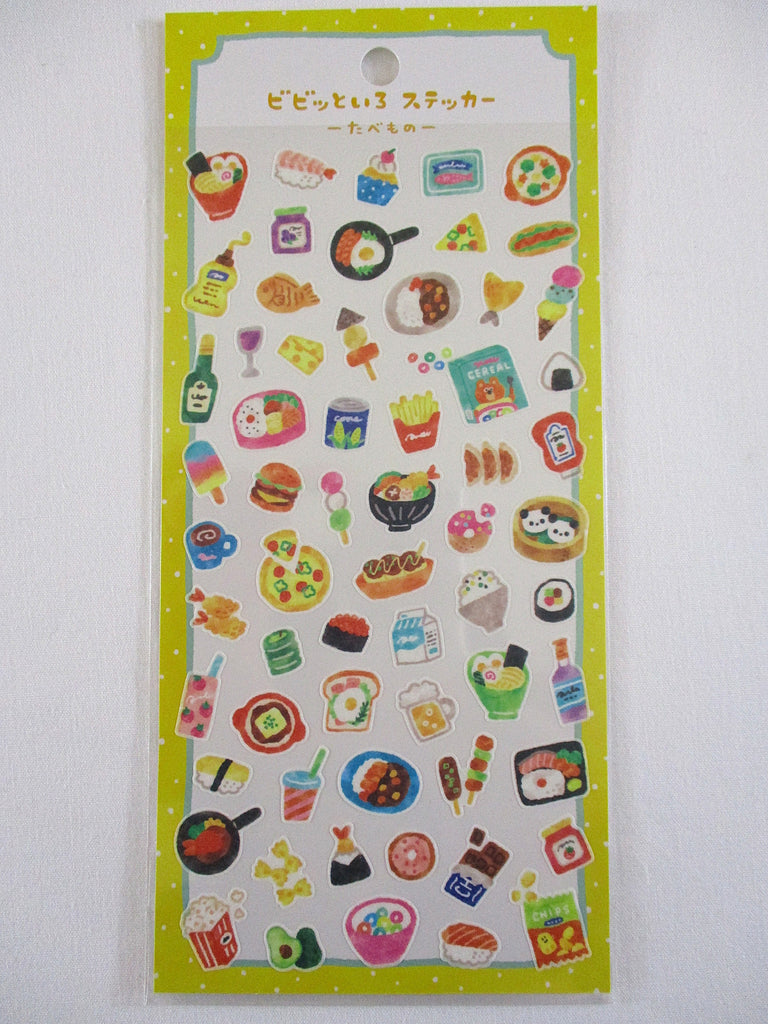 Cute Kawaii Mind Wave Pop Bright Color Series Sticker Sheet - Delicious Food Pizza Ramen Sushi Poke Tempura for Journal Planner Craft Diary Gift Schedule