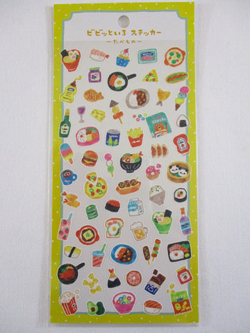 Cute Kawaii Mind Wave Pop Bright Color Series Sticker Sheet - Delicious Food Pizza Ramen Sushi Poke Tempura for Journal Planner Craft Diary Gift Schedule