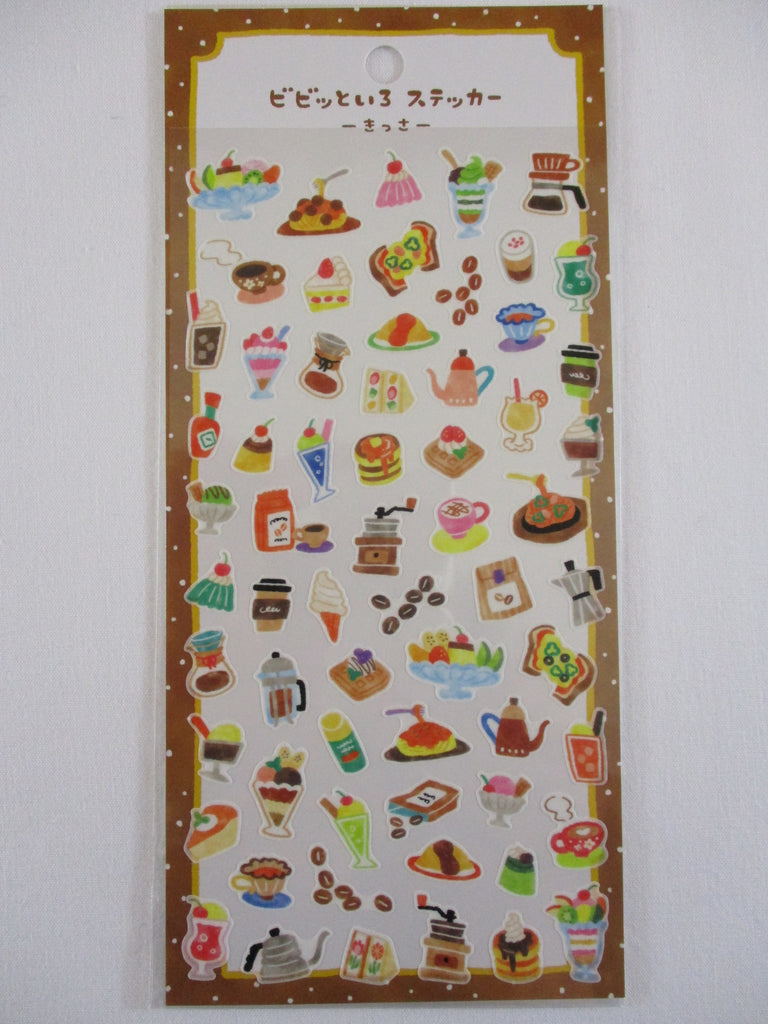 Cute Kawaii Mind Wave Pop Bright Color Series Sticker Sheet - Delicious Morning Coffee Bean Latte Snack Breakfast Bakery Sandwich for Journal Planner Craft Diary Gift Schedule