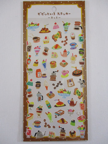 Cute Kawaii Mind Wave Pop Bright Color Series Sticker Sheet - Delicious Morning Coffee Bean Latte Snack Breakfast Bakery Sandwich for Journal Planner Craft Diary Gift Schedule