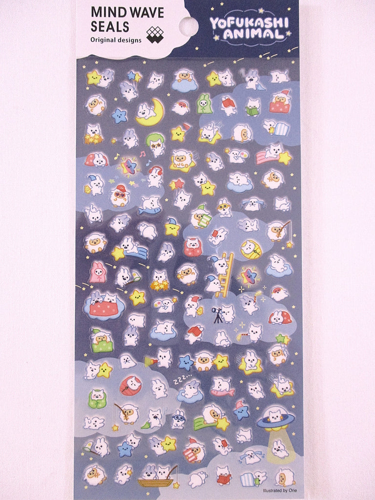 Cute Kawaii Mind Wave Ori Animal Yofukashi Blue Night Sky Dream Stars Ghost Sticker Sheet - for Journal Planner Craft Diary Gift Schedule