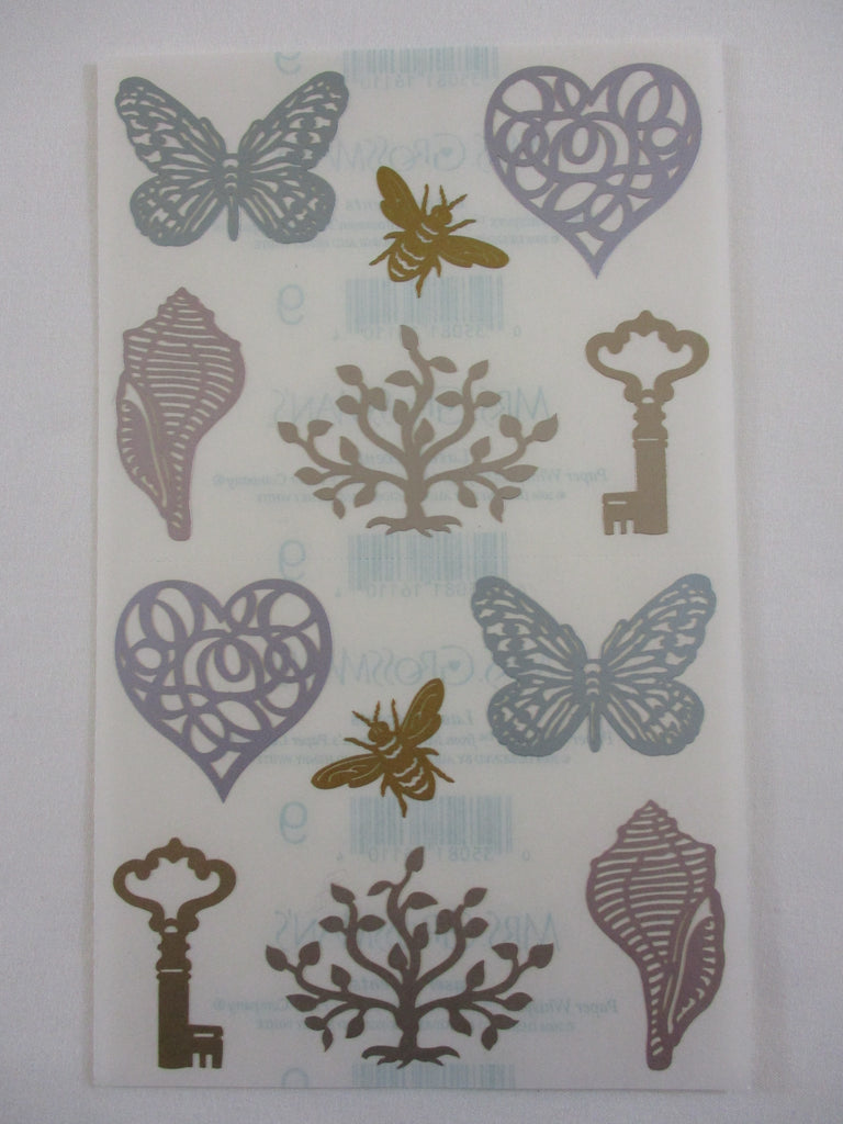 Mrs Grossman Paper Whispers Laser Cut series 4 x 6.5 Butterfly Heart Key Tree Bee Sticker Sheet / Module - Vintage & Collectible 2004