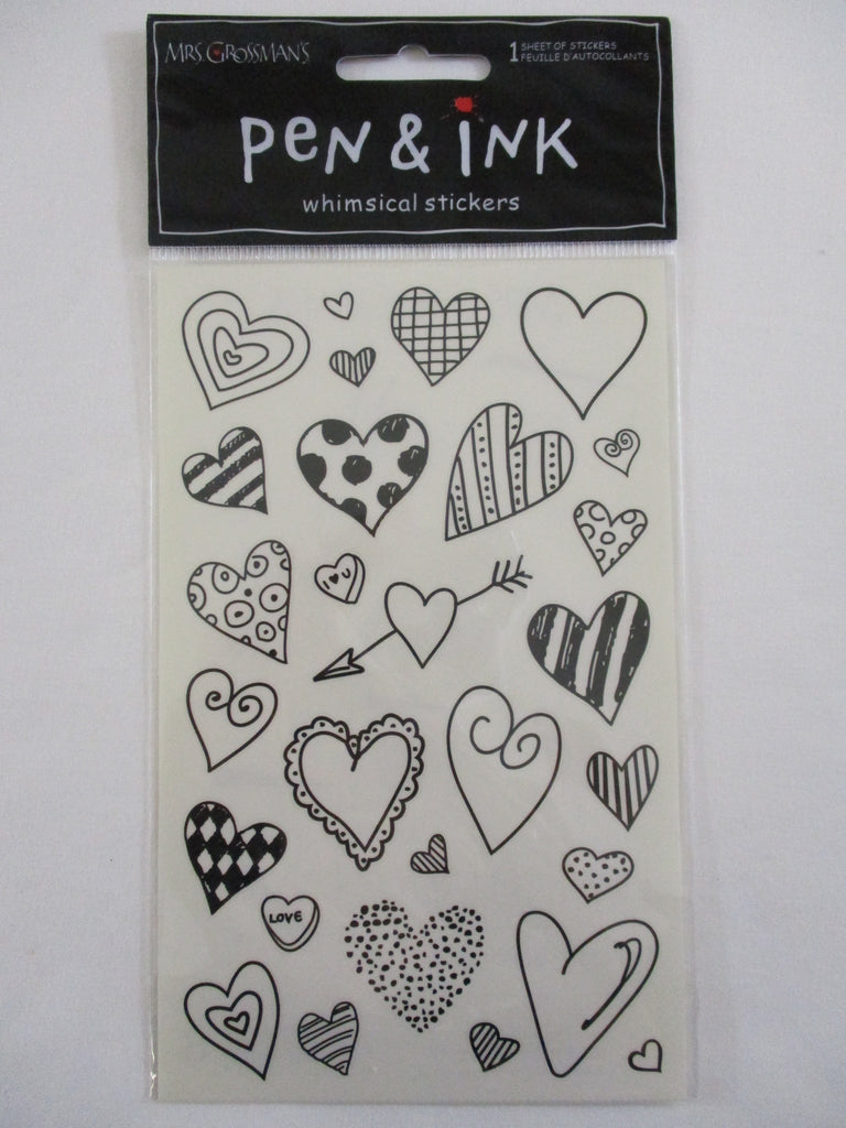 Mrs Grossman 4 x 6.5 Pen & Ink Whimsical - Hearts Love Sweetheart Valentine Sticker Sheet - Vintage & Collectible