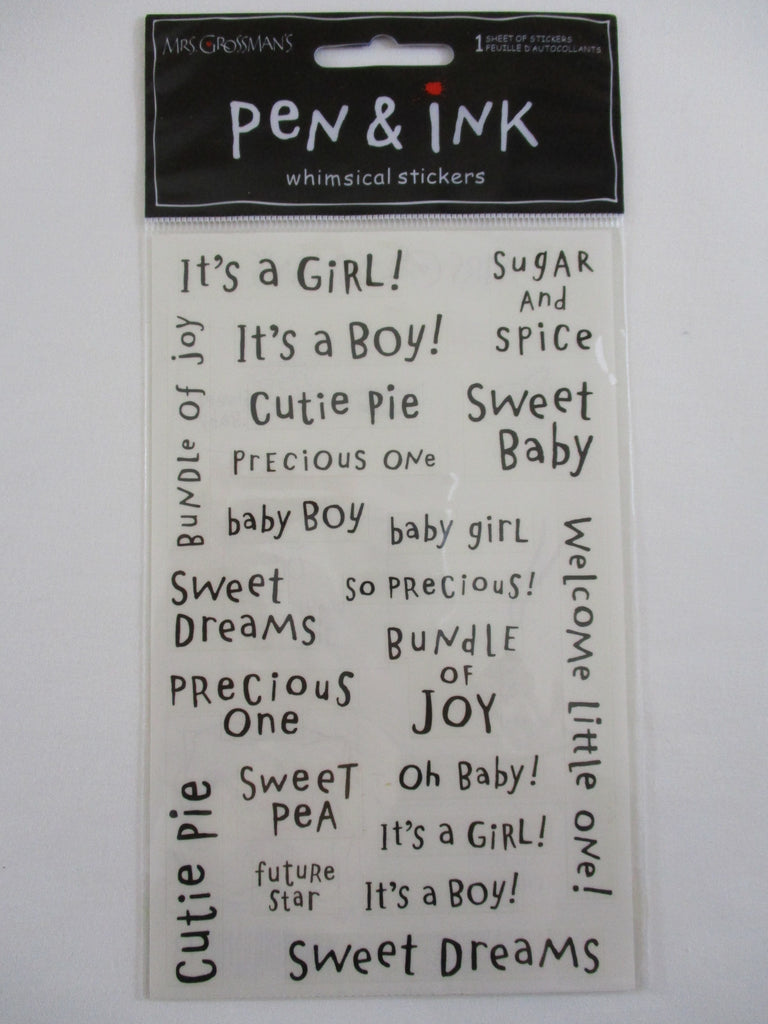 Mrs Grossman 4 x 6.5 Pen & Ink Whimsical - It's a Girl Baby Sticker Sheet - Vintage & Collectible