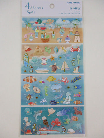 Cute Kawaii Kamio 4 Scenes Series Sticker Sheet -  Beach Vacation Sea Summer Fruit Fish Underwater Animal - for Journal Planner Craft Agenda Organizer Scrapbook