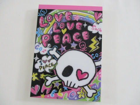 Cute Kawaii HTF Vintage Collectible Kamio Love Peace Skull Halloween 4 x 6 Inch Notepad / Memo Pad - Stationery Designer Paper Collection