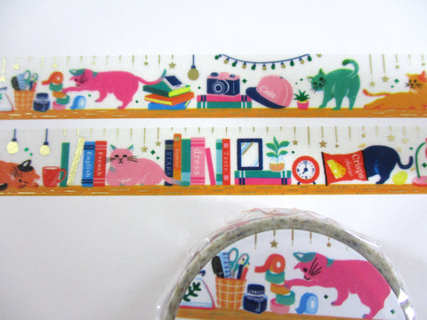 Cute Kawaii W-Craft Washi / Masking Deco Tape - Cat in Craft Stationery Desk Room - for Scrapbooking Journal Planner Craft