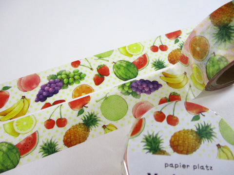 Cute Kawaii Papier Platz Washi / Masking Deco Tape - Fresh Fruits Cherries Strawberry Healthy Food - for Scrapbooking Journal Planner Craft