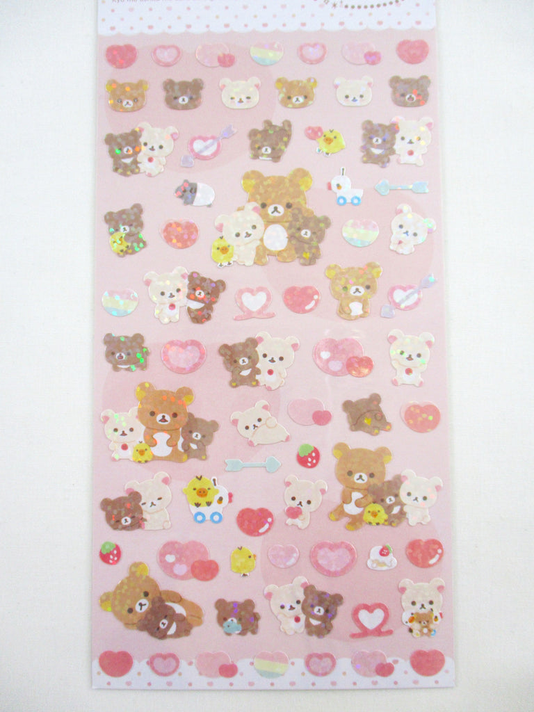 Cute Kawaii San-X Rilakkuma Bear Glittery Sticker Sheet 2023 - A Pink Cherry Hearts - for Planner Journal Scrapbook Craft