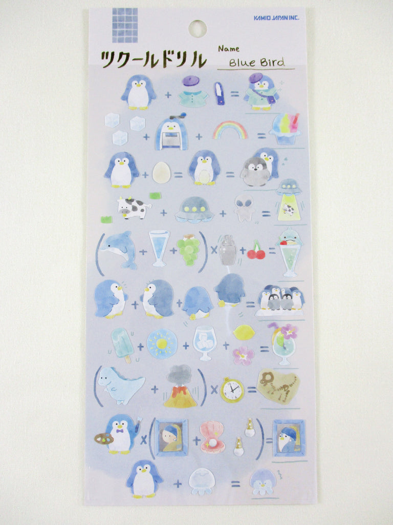 Cute Kawaii Kamio Math Animal plus Food Series Sticker Sheet - Blue Bird Penguin - for Journal Planner Craft Agenda Organizer Scrapbook