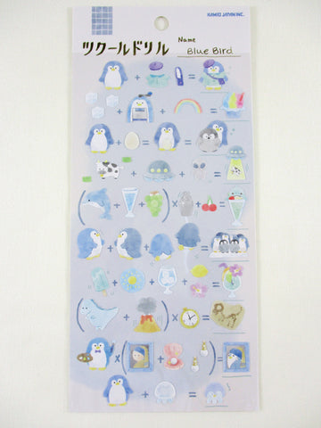 Cute Kawaii Kamio Math Animal plus Food Series Sticker Sheet - Blue Bird Penguin - for Journal Planner Craft Agenda Organizer Scrapbook