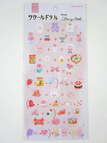 Cute Kawaii Kamio Math Animal plus Food Series Sticker Sheet - Cherry Pink Rabbit - for Journal Planner Craft Agenda Organizer Scrapbook