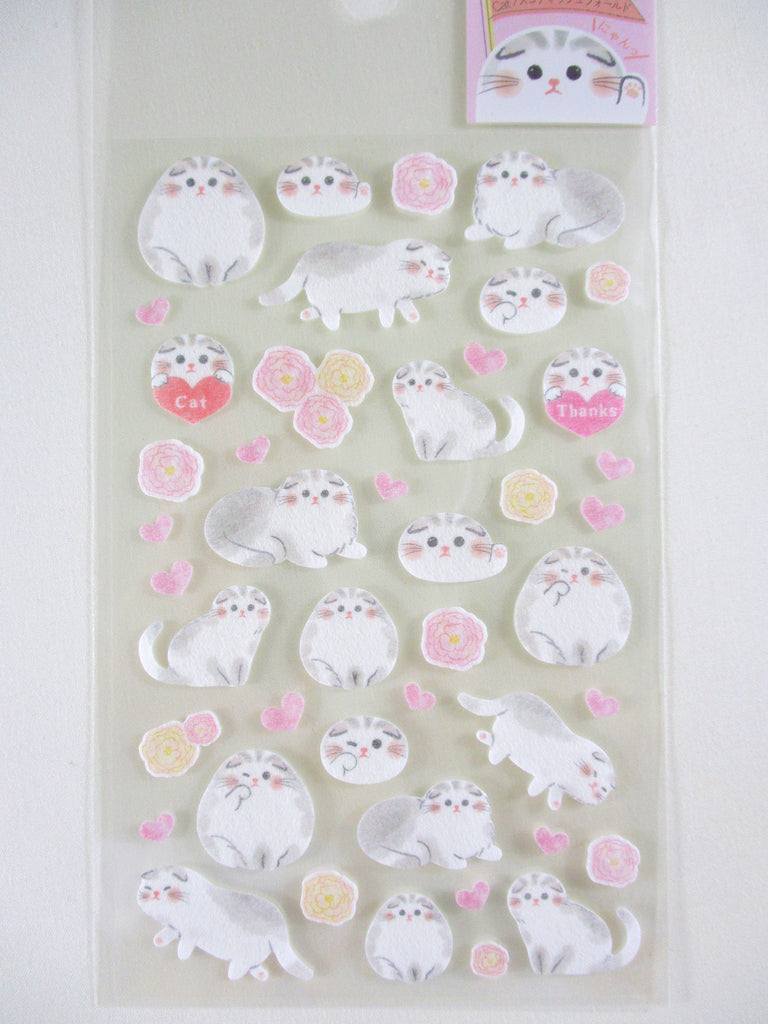 Cute Kawaii Clothes-pin Felt Paper Sticker Sheet - Cat Kitty Feline - for Journal Planner Craft Organizer Calendar