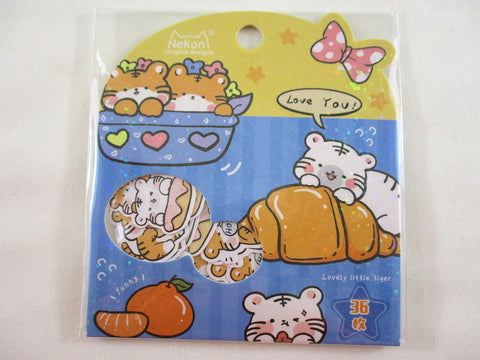 Cute Kawaii Nekoni Stickers Flake Sack - Baby Tiger Cat ❤ Playful - for Journal Planner Craft Scrapbook Collectible Diary Project Gift