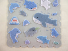 Cute Kawaii Kamio Felt Sticker Sheet - Dolphin Whale Shark Fish Ocean Animals Beach - for Journal Planner Craft Agenda Organizer Scrapbook Gift