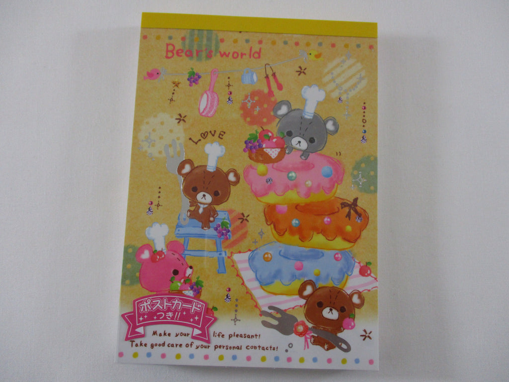 Rare ❤︎ Vintage *ੈ✩‧₊˚ Collectible ✿ Gift - Cute Kawaii VHTF Vintage Collectible Kamio Bear's World Donut Kitchen 4 x 6 Inch Notepad / Memo Pad - Stationery Designer Paper Collection