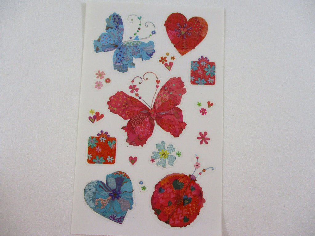 Mrs Grossman Turnowsky Butterfly Heart Love Flower Sticker Sheet / Module - 4 x 6.5 in - Vintage & Collectible - Stationery Journal Scrapbook Diary Notebook Planner Schedule Gift