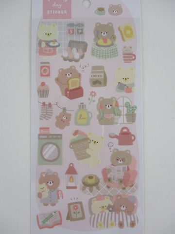 Cute Kawaii Crux Yururu Home Activities Series Sticker Sheet - Bear Breakfast Laundry Reading - for Journal Planner Craft