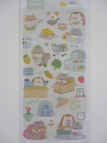 Cute Kawaii Crux Yururu Home Activities Series Sticker Sheet - Hamster Breakfast Vegetables Shopping Night - for Journal Planner Craft