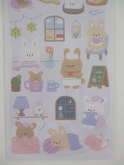 Cute Kawaii Crux Yururu Home Activities Series Sticker Sheet - Rabbit Bunny Sweet Snack Cafe Night - for Journal Planner Craft