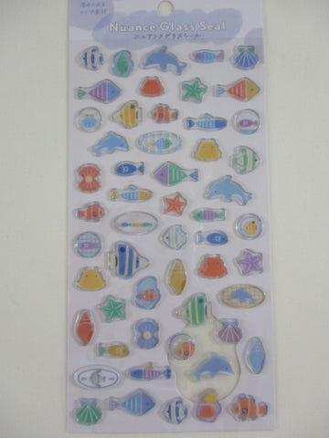 Cute Kawaii Kamio Candy Drop / Glass Style Sticker Sheet - Fish Ocean Animals Beach - for Journal Planner Craft Agenda Organizer Scrapbook
