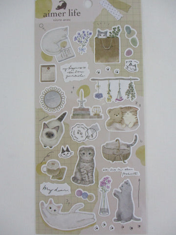 Cute Kawaii Q-Lia Nature Vivre Aimer Series - Cat Bear Feline Kitty A Sticker Sheet - for Journal Planner Craft