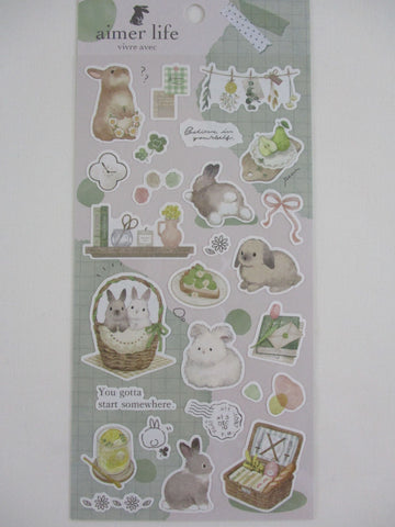 Cute Kawaii Q-Lia Nature Vivre Aimer Series - Rabbit Bunny Green Sticker Sheet - for Journal Planner Craft