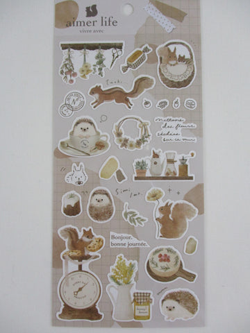 Cute Kawaii Q-Lia Nature Vivre Aimer Series - Hedgehog Squirrel Autumn Brown Sticker Sheet - for Journal Planner Craft