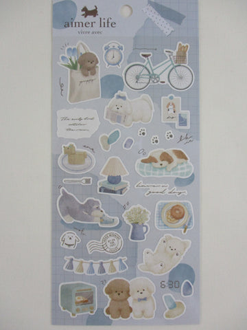 Cute Kawaii Q-Lia Nature Vivre Aimer Series - Dog Puppies Blue Sticker Sheet - for Journal Planner Craft