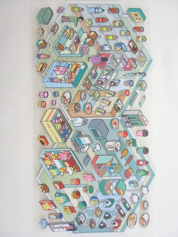Cute Kawaii Kamio Space Hall Series Sticker Sheet C - Convenience Store Grocery Shop - for Journal Planner Craft Agenda Scrapbook Stationery Schedule Diary Gift